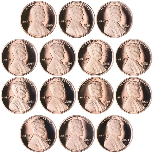 2010-2023 S Lincoln Shield Cent Gem Deep Cameo Proof Run 14 Coin Set