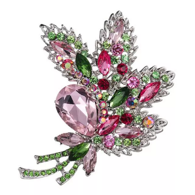 Élégant pendentif broche broche feuille fleur strass cristal coloré