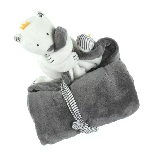 🌟Doudou Ours Timeless Sam Couverture Blanc Gris Noukie's Noukies