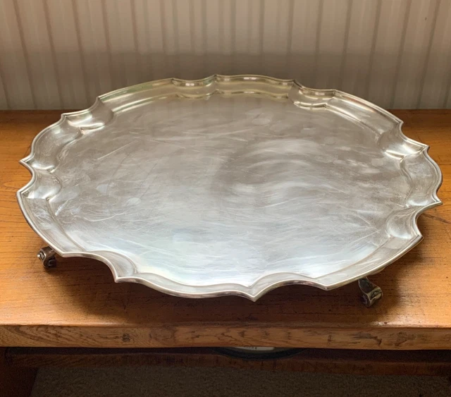 Antico vassoio maggiordomi Salver c1885 James Dixon & Sons con 4 gambe