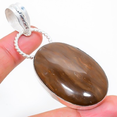 Chicco Chicco di Caffè Diaspro Naturale Gemma 925 Argento Sterling Gioielli Ciondolo 