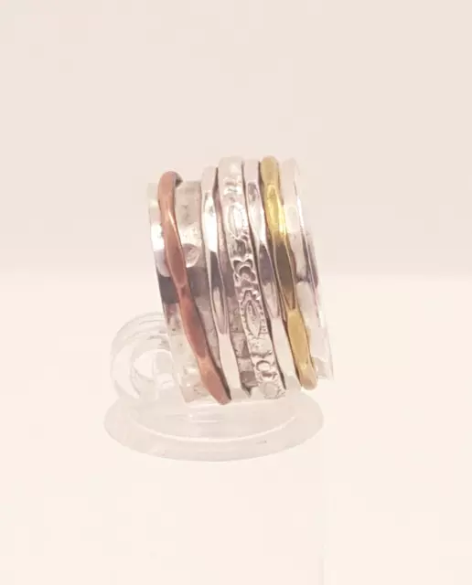 Fabulous Spinning Layered Wide Band Ring 925 Silver Size O~O1/2 Wgt 7.40g #20129