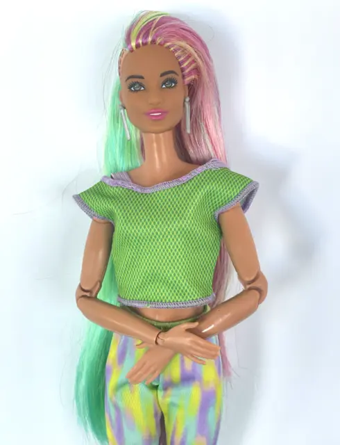 Barbie Leopard Rainbow Hair Doll Head on Made To Move Hybrid Doll Body