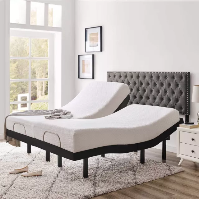 SPLIT KING Adjustable Electric Bed Frame Base Stress Massage Remote Control USB