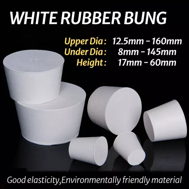White Rubber Bung Stopper Tapered Plugs Laboratory Solid Stoppers Various Sizes