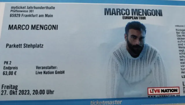 Marco Mengoni Frankfurt 2x Stehplätze zu verkaufen. 2023