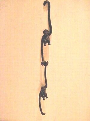 2 Vintage Cast Iron Monkey Plant Hanger Hooks 8 1/2" Long - Exc! 3