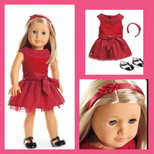 American Girl Doll Truly Me Joyful Jewels Holiday Outfit Red Fancy Dress Shoes