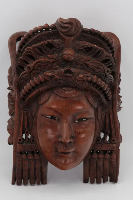 Antique Chinese Daoist Empress Mask Finely Carved Rosewood by Artisan Hand
