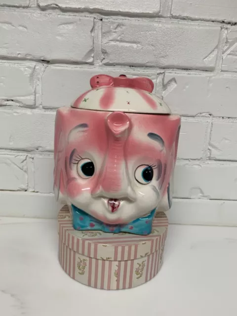 vintage ceramic rare pink elephant anthropomorphic cookie jar ESD similar to PY