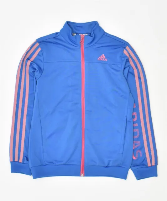 ADIDAS Girls Tracksuit Top Jacket 9-10 Years Blue Polyester RA36
