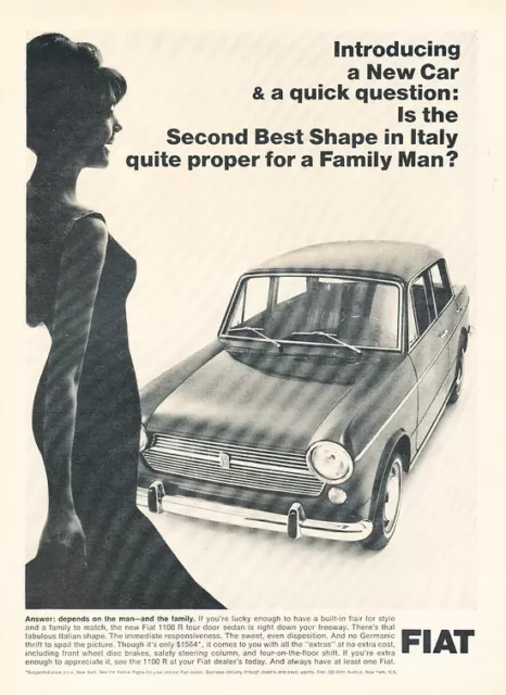 1966 Fiat 1100R 1100 Sedan Italy Original Advertisement Print Art Car Ad J911
