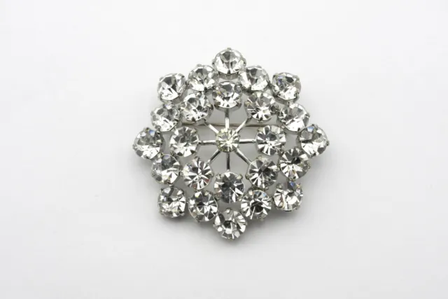 Brooch Pin Star Vintage Flower Snowflake White Clear Rhinestones 60s USSR Czech