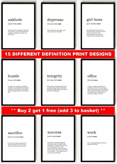 Home Office Definition Prints Dictionary Typography Wall Art Quote Poster