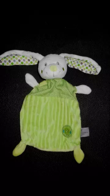 doudou plat lapin vert blanc pois brodé poussin NICOTOY