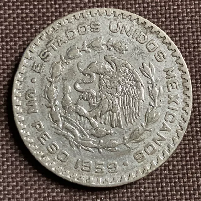 Piece De 1 Peso 1959 Du Mexique (1129) Faible Teneur En Argent
