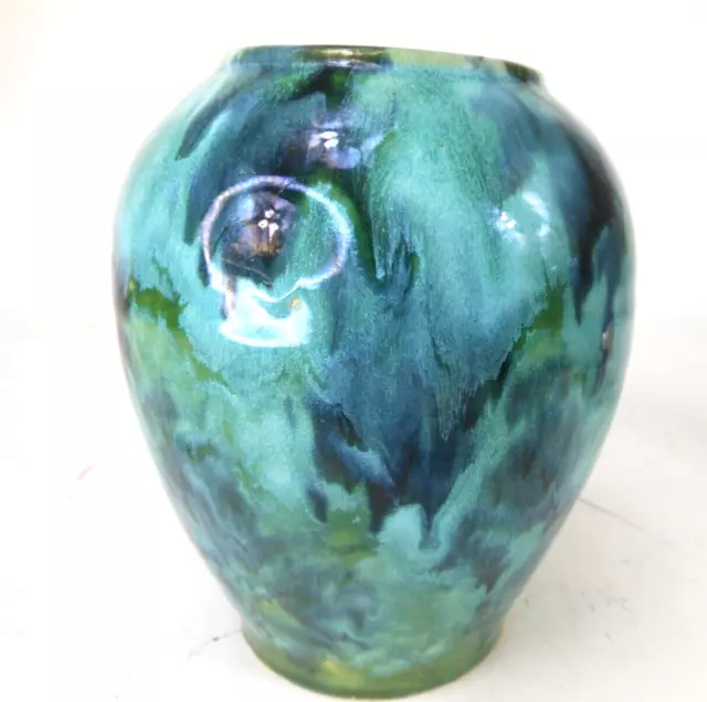 Vintage 1930 Brush McCoy Art Pottery Vase Mottled Green Drip Glaze