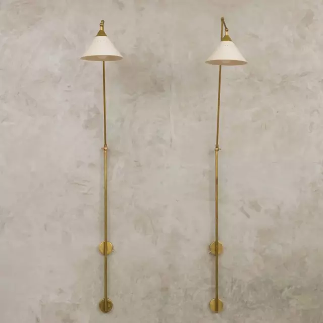 1950 style Two large italian wall lamps sconces  Pair of Brass  Wall Sconce