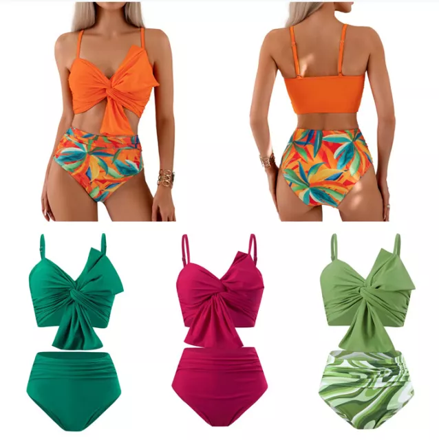 Womens Girls Bow High Waist Bikini Set Beachwear Swimwear Bathing Suit Swimsuit