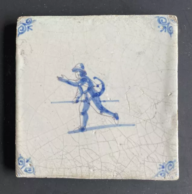 Antique 17th Century Early Dutch Delft Tile with Figure Circa 1600’s