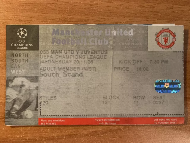 Biglietto Stadio Ticket Manchester United-Juventus Champions League 1996/‘97