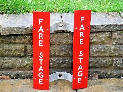 ORIGINAL HEAVY ENAMEL LONDON TRANSPORT "FARE STAGE"  Double Sign  with brackets