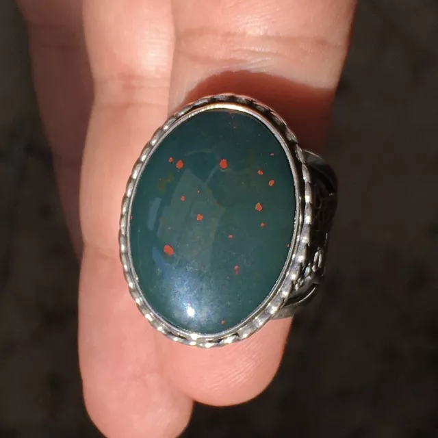 Sterling Silver Handmade Bloodstone gemstone Ring Unique Turkish Men's Jewelry