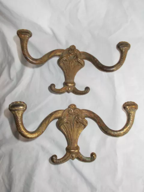 Matched Set 2 Antique Victorian Hall Tree Double Hooks Cast Iron 7 Inches Wide