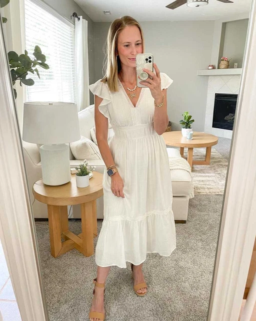 NWT KNOX ROSE White Flutter Sleeve Midi Dress medium Large XL 19.95 PicClick