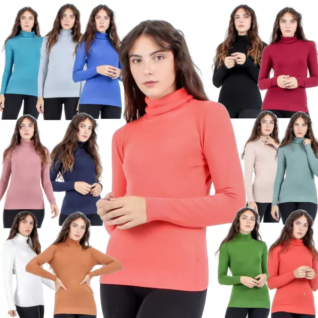 Lupetto donna maglioncino maglia pull collo alto manica lunga dolcevita nuovo.