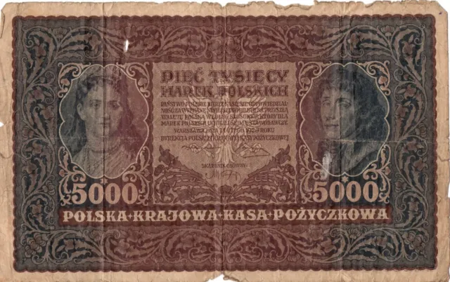 Poland 5000 Marka 1920 Very Well Circulated Vintage World Paper Currency