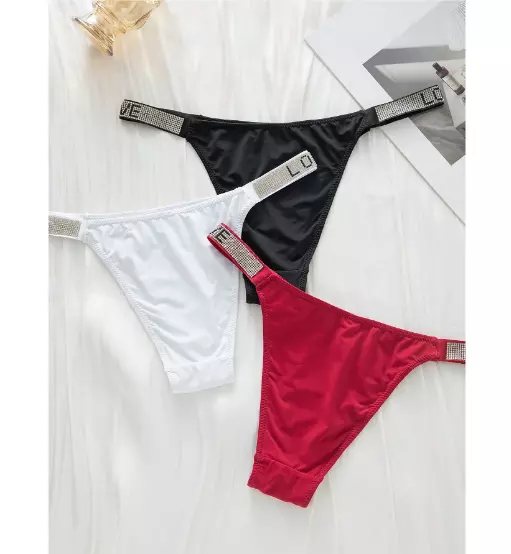 3 Piezas De Bragas Para Mujer Con Piedras Decorativas Ropa Interior Sexy 2