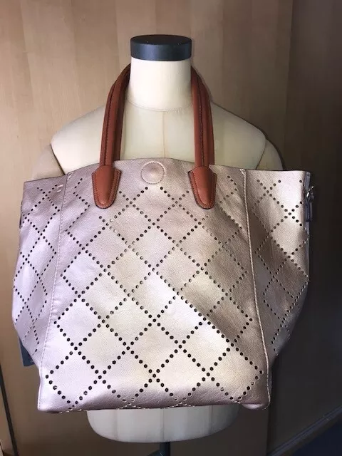 NWT LouinHide rose gold colour perforated faux leather large tote bag