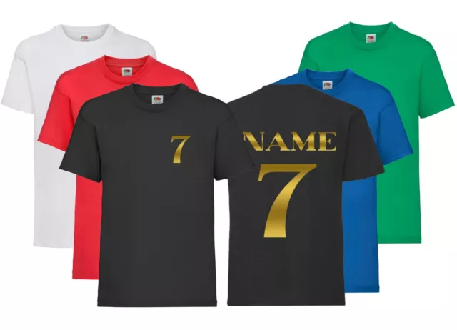 Personalised Printed Football Style T-Shirt Boys Girls Children's Tee Top Gold P