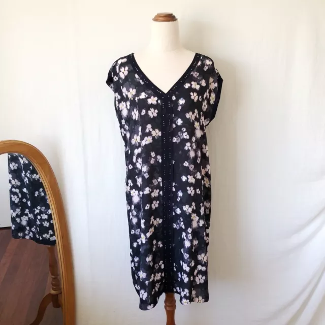 SIMPLY VERA WANG Size 10 Navy Purple Floral Sheer Floaty Shift Dress Cover Up