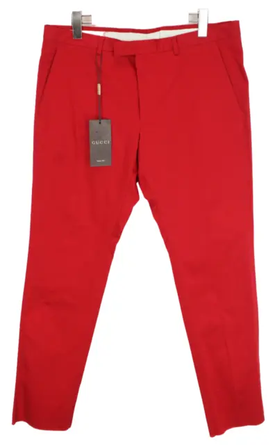 GUCCI 75HSF2 Trousers Men's (EU) 50 Chino Pleated Slim Fit Red