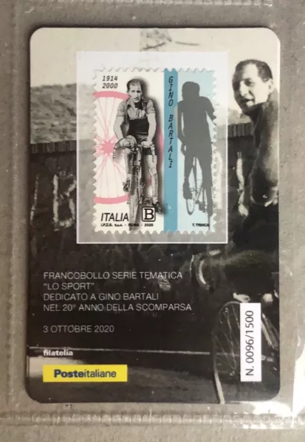 ITALIA 2020 GINO BARTALI CICLISMO TESSERA FILATELICA FRANCOBOLLO solo 1500 pz