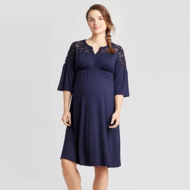 Isabel Maternity Ingrid & Isabel 3/4 Sleeve Lace Yoke Knit Navy Blue Womens XL 2