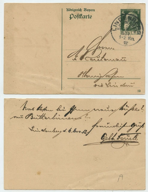 68510 - Ganzsache P 87 (12) - Postkarte - Lindenberg 6.11.1912 nach Hemigkofen