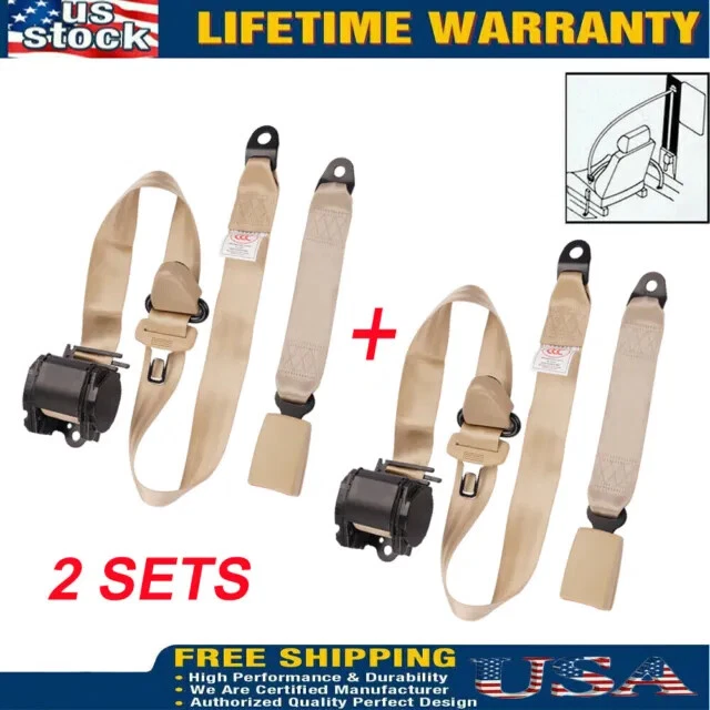 1/2set Retractable 3 Point Safety Seat Belt Straps Front Auto Vehicle Adjustable