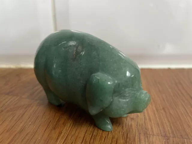 Vintage Chinese Green Jade Hard Stone Pig Boar Excon