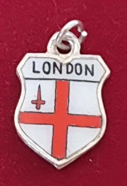 LONDON  Vintage Silver Travel Shield  Bracelet Charm. ST GEORGE & DRAGON