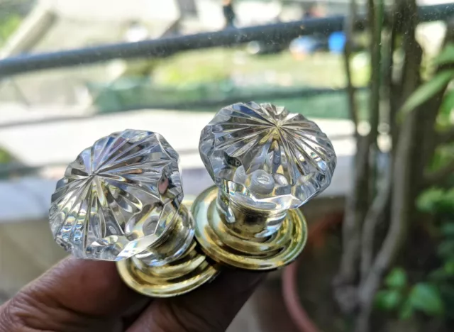 2 VINTAGE KNOBS DRAWER - CUT CRYSTAL  ( Glass ) - Furniture - HANDLES - 36 mm