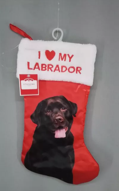 New With Tag I ❤ My (Chocolate) Labrador 17 " Satin Christmas Holiday Stocking