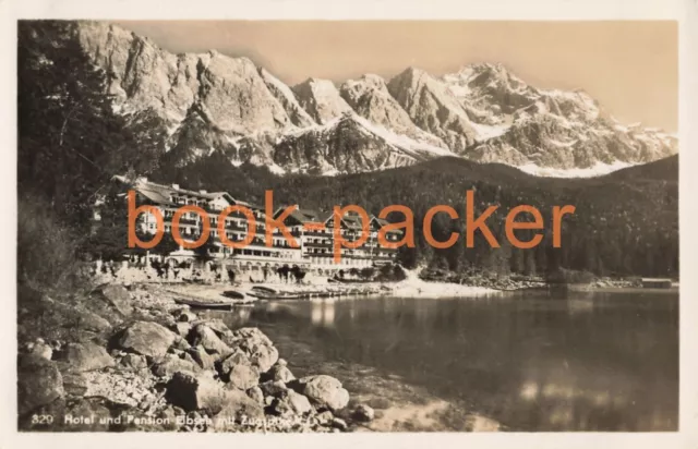 Alte AK/Vintage postcard: Hotel und Pension Eibsee mit Zugspitze (1935)