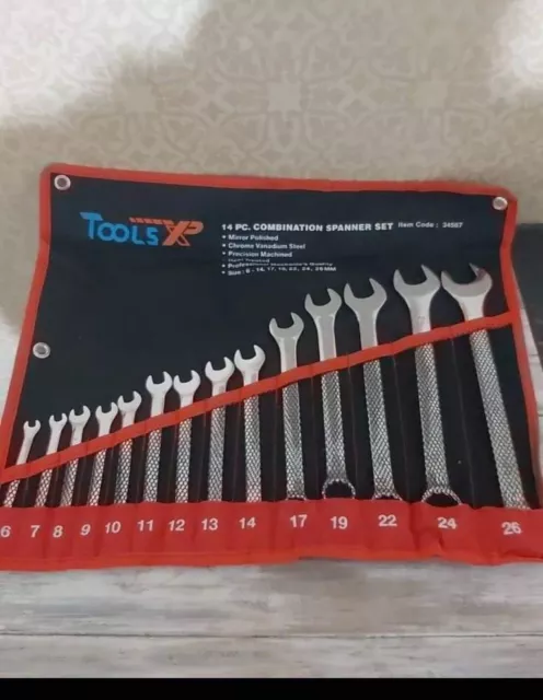 Tools XP 34567 14 Pc Metric Combination Ring Spanner Wrench Set Tool Roll 6-26mm