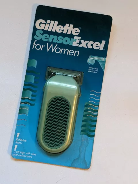 1996 Vintage Gillette Sensor Excel Femme Vert Rasoir Poignée 1 Cartouche Neuf