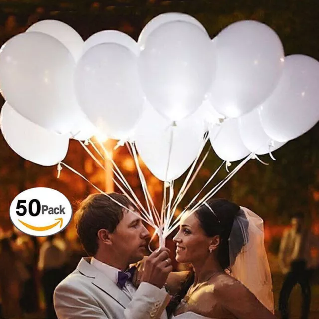 50x LED 30cm Helium White Balloons for Wedding Party Child Birthday Air Ball LOV
