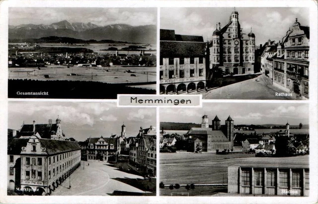 AK GRUß AUS MEMMINGEN STADION HÄUSER AM MARKTPLATZ RATHAUS 4BILD 1938 SCHWABEN