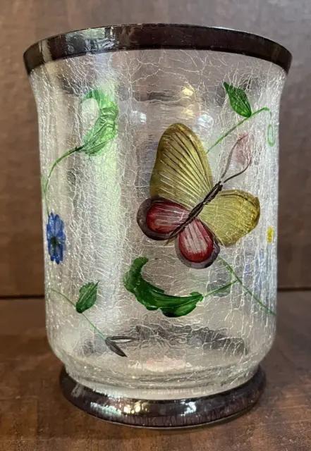 Yankee Candle Crackle Glass Vase Jar Butterfly Floral 7.25" x 5.5"